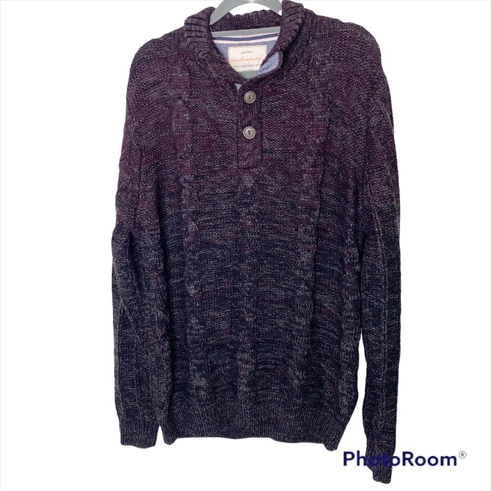 Original Weatherproof Vintage Ombre Cable Knit Pullover Mock Neck Sweater Medium